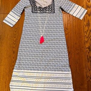 Source Unknown White and‎ Blue Embellished Maxi Dress